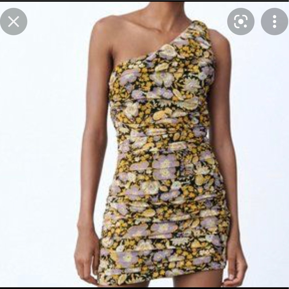 Zara One Shoulder Floral Dress - Yellow and Purple